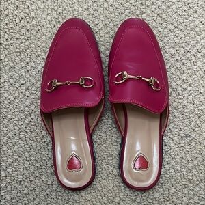 Women's Pink Loafers with Gold Accents